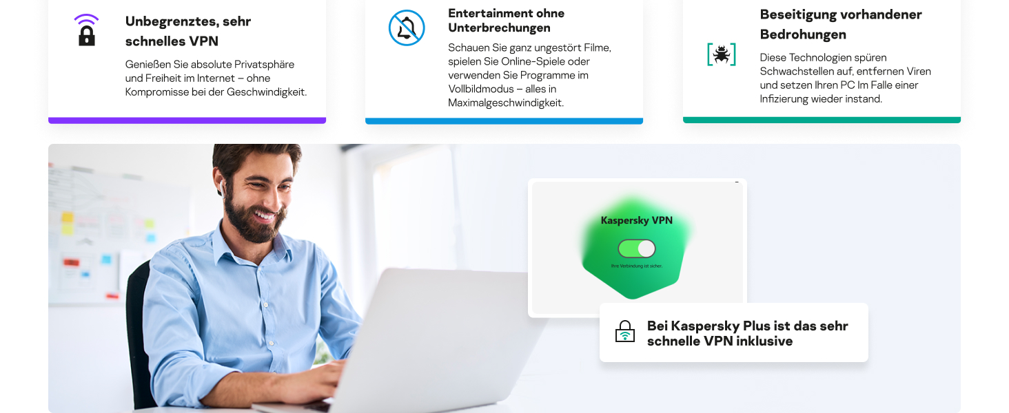 Bei Kaspersky Plus ist das sehr schnelle VPN inklusive